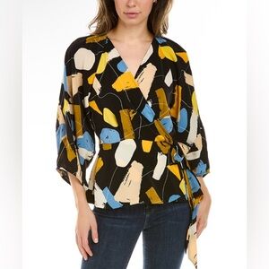 Gracia Paint Print Wrap Blouse Size Medium NWT